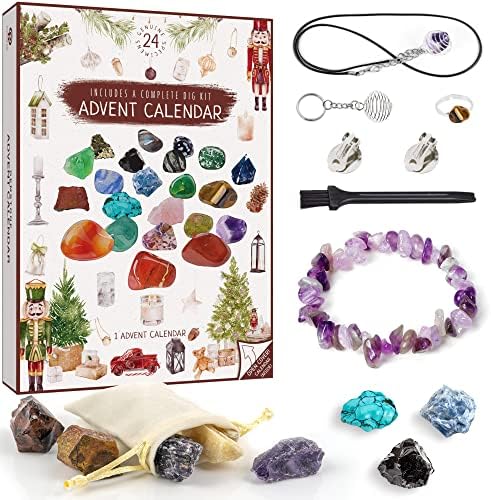 Calendário de Crystal Advent 2022, 24 pedras preciosas, rochas e cristais - Calendário de advento