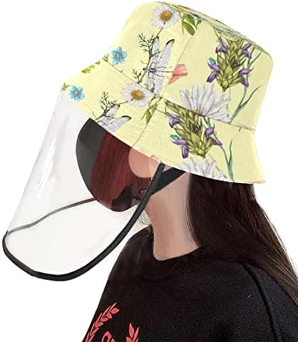 Chapéu de proteção para adultos com escudo facial, chapéu de pescador anti -sun tap, pastorable flor flor de borboleta