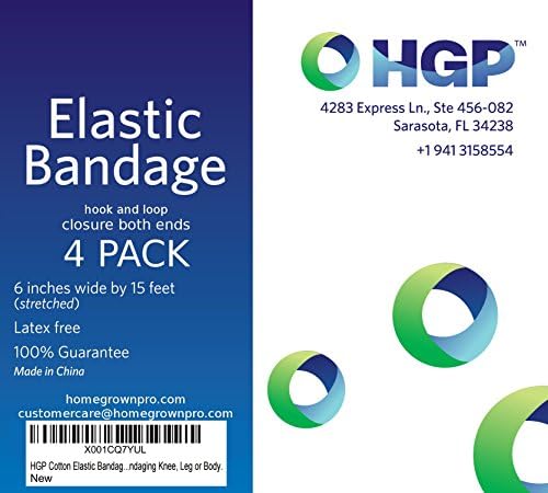 Elastic Bandage Wrap 4 Pack by HGP - Bandagem de compressão longa com fechamento de toque nas duas