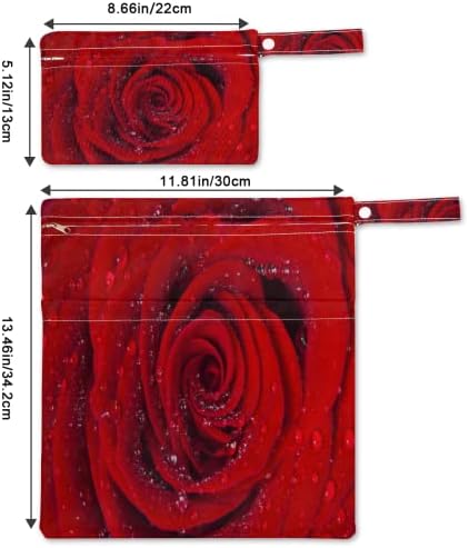 Bolsa de flores úmidas e molhadas de flor de rosa vermelha vívida 2 com zíper, bolsa de fraldas