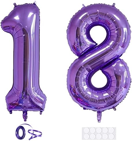 XIHUIMAY Número 18 Balões de balão digital 40 polegadas Alfabeto 18 Balões de aniversário Digit 18 Balões