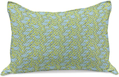 Ambessonne Folhas de malha de colcha de travesseira, padrão botânico de desenho animado de galhos