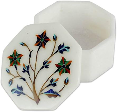 Novica Swirling Blossoms Marble Incloy Jewelry Box