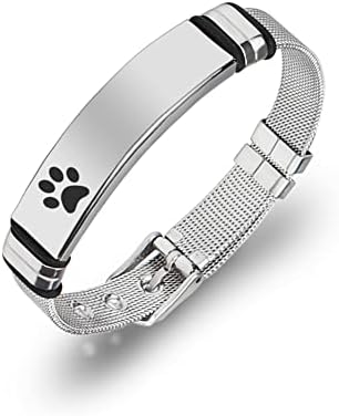 Kbnsuian Aço inoxidável personalizado Pet Patw Memorial Cuff Bracelet, Nome de cães de cães personalizados Bangle