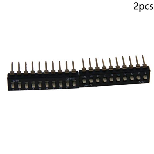 FILECT 2 PCS em linha Dial Side Dip Switches de 2,54mm Pitch 10 Posição Dial Side Dip, preto