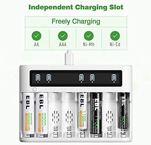 Baterias AA recarregáveis ​​EBL com carregador de bateria - AA Parcial pré -carregada Baterias recarregáveis ​​de