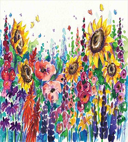 Conjunto de capa de edredão floral de Ambesonne, flores silvestres de estilo floral em aquarela em country lansdcape
