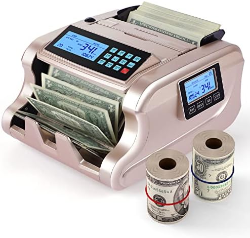 Munbyn IMC06 Dinheiro Máquina, Rose Gold Money Counter possui 3 telas, mais de 5 anos de detecção UV/mg/Ir/DD/MT