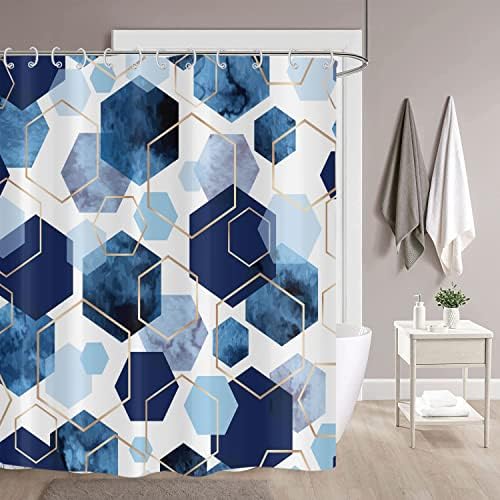 Cortina de chuveiro azul de Toengs, azul marinho abstrato abstrato geométrico Modern Grid Padrão minimalista cortinas