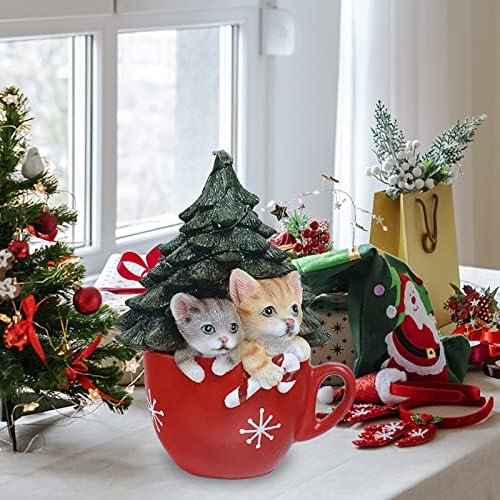 Decoração de Natal de 6,3 polegadas Luminous Cat Resin Tree com uma variedade de luzes multi -coloridas