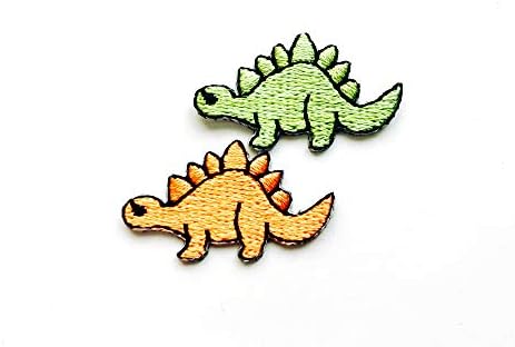 O conjunto de 2 minúsculos. Mini Stegosaurus Dinosaur Orange Green Green Dinosaur Patches de logotipo