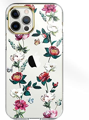 Luolnh iPhone 12 Case, iPhone 12 Pro Case com Flowers, para mulheres femininas, capa de traseira dura