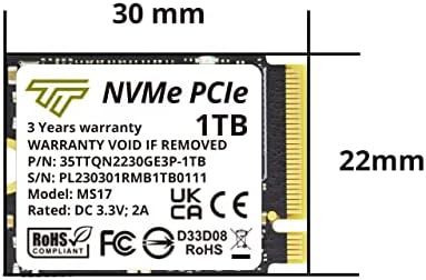 Timetec 1tb M.2 2230 SSD NVME PCIE GEN 3X4 Estado sólido interno Acionamento de unidade de Steam Deck,
