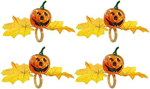 Kalopro Halloween Guardy Rings Conjunto de 4, detentor de guardanapos de folhas de folhas de abóbora,