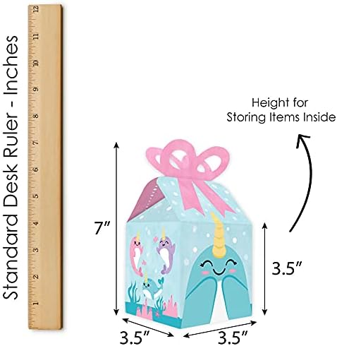 Big Dot of Happiness Narwhal Girl - Square Favor Gift Caixas - Under the Sea Baby Charf ou Birthday Party Boxes
