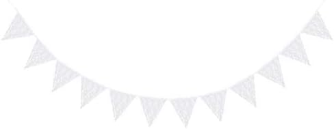 Kesyoo White Lace Bunting Banner Decorative Festival Banner Pennant Burgee Pull Bandle Party Supplies