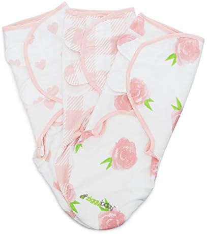 Baby Girl Swaddle Blanket Ajuste Ajuste Tamanho Pequeno/Médio, 0-3 meses - 3 pacote - peony rosa, coração