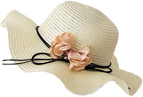 Chapéus de sol dobrável de palha de flores para mulheres verão respirável lhures de praia de praia protetora