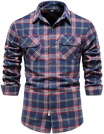 Menas de moda de moda camisa de manga longa de manga comprida Flanela de flanela pesada Camisa xadrez companheiro