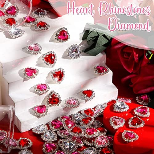 60 PCS Botões de strass de coração encantos para pregos Diamond Costura de vidro de vidro Flatback para vestuário