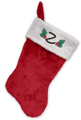 Monograma me bordou a meia inicial de Natal, pelúcia vermelha e branca, z inicial z