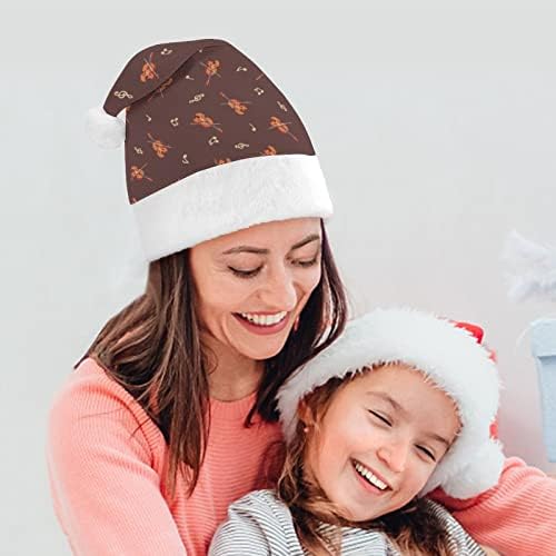 Chapéu de Natal para desenhos animados de violino Hat de Natal e bonitos chapéus de Papai Noel com borda de pelúcia