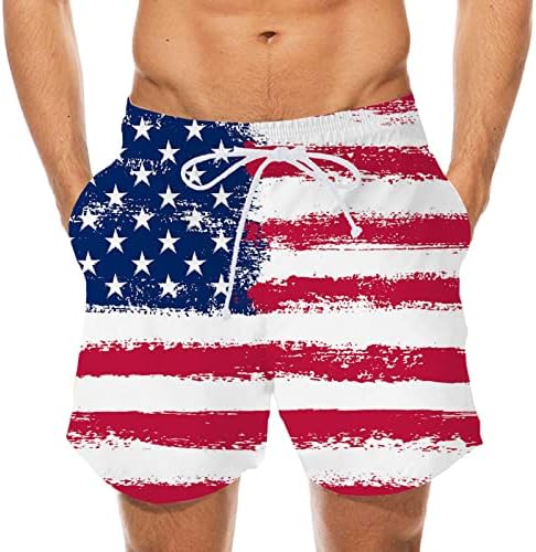 Shorts de ginástica para homens Independence Dia da bandeira listrada shorts de estampa elástica