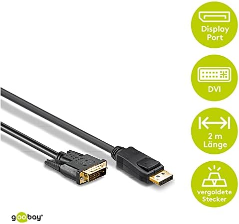 Goobay 51961 DisplayPort/DVI-D Cabo 1.2, com comprimento de cabo 2 M, banhado a ouro, 2 m