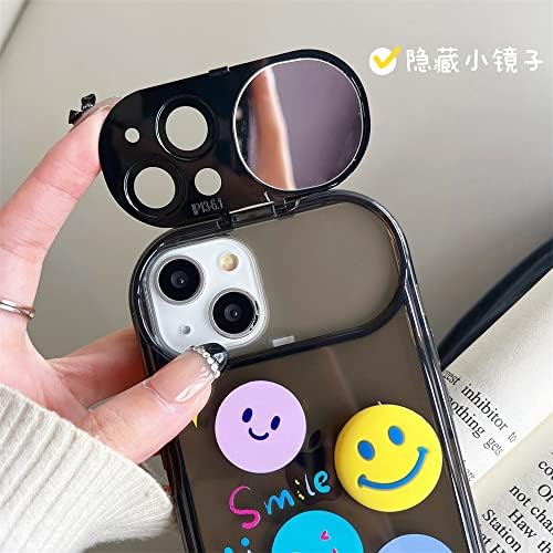 NzJasy fofo Multicolor Smile pendente capa compatível com o iPhone 14 moda adorável smiley flip espelho stand