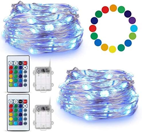 Luzes de cordas de fada do pacote TENSTEED 2, 50 LUZES DE LUZES DE LEITOS Operado por bateria Operado por luzes de brilho multicolor
