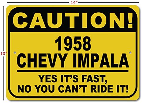 1958 58 Chevy Impala Cuidado Sinal rápido do carro, sinal de novidade de metal, decoração de parede de caverna