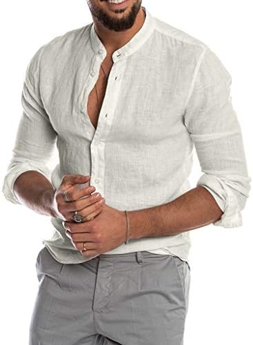 Camisa Henley Slim Fit Henley, masculina, de manga comprida, masculino sem rugas masculinas para homens