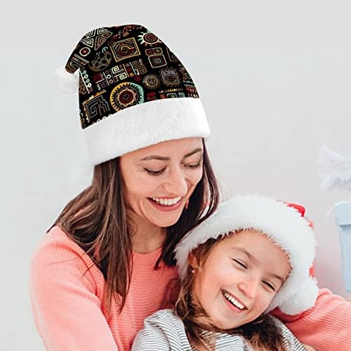 Decorações artesanais étnicas Chapéu de Natal engraçado Papai Noel Hats Plush curto com punhos brancos para