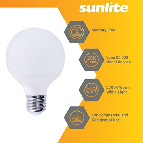 Sunlite 80699 LED G25 Globe Bulb, 6 watts, Base E26 Média, 450 lúmens, Dimmable, UL Energy Star certificado,