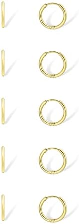 Brincos de argola de ouro pequenos delicados para mulheres Conjunto: 5 pares Brincos de argola de argola minimalista