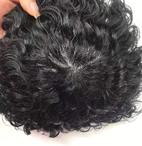 Singa Hair Hair Mens Toupee de 20 mm Sistema de substituição de cabelo humano ondulada Afro -americano peruca