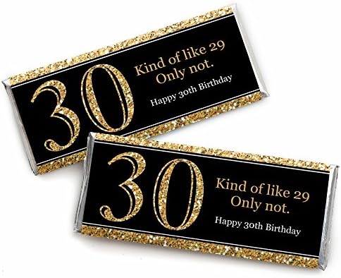 Adulto 30º aniversário - ouro - Festas de aniversário de Wrappers de barra de doces - Conjunto de 24