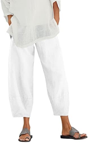 Calça de linho de algodão calças de verão casuais de verão com bolsos de cintura alta calça de praia confortável