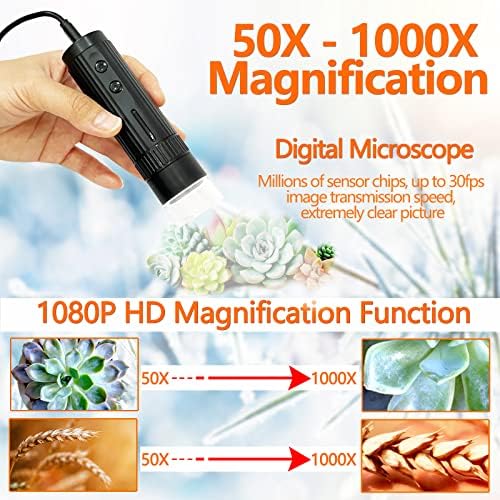 Microscópio digital USB, microscópio de moeda de ampliação 50x -1000x, microscópio de bolso portátil