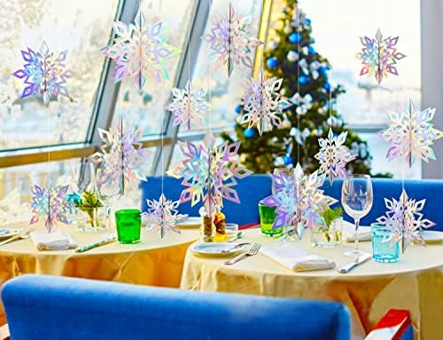 Natal pendurado nas flocos de neve decorações 15 pacote 3d papel iridescente flocos de neve nos flocos