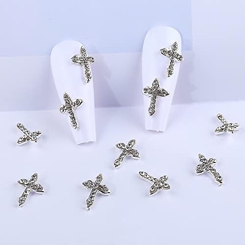 Alloy Cross Unh Nail Charms, Luxury Diamond Cross Charms para Nails Metal Cross Nail Charm 3D UNIL ARTM Charms