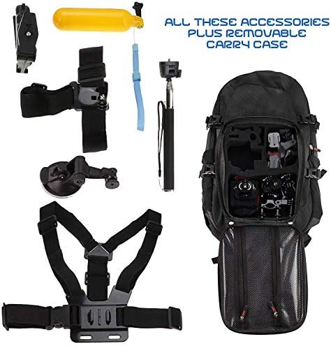 Backpack da câmera de ação da Navitech e kit de combinação de acessórios de 18 em 1 com cinta de tórax integrada