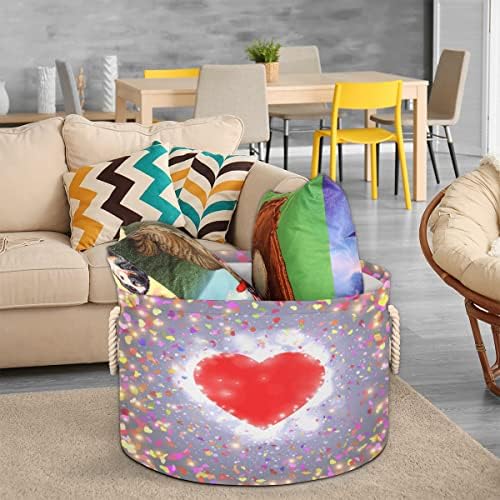 Dia dos namorados Love Heart Grandes cestas redondas para cestas de lavanderia de armazenamento com