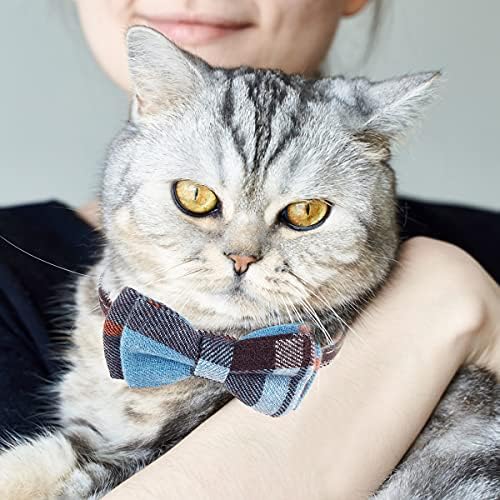 Colar de gato rocha com gravata borboleta e sino, 2 pcs design clássico ajustável de 7,5-10,8 polegadas de segurança