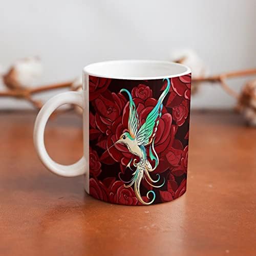 Hummingbird e Red Rose Print Caneca Coffee Cofbler Cerâmica Cuple