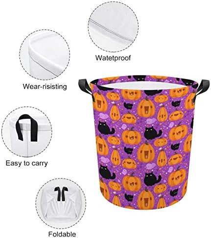 Halloween Pumpkin preto gato colapsível cesto de lavanderia cesto de lavanderia com alças de lavagem Bin Saco