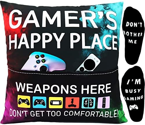 OccDesign Gamer Gifts for Teenage Boys, Gaming Room Decoration, Gamer Pillow Cover e Game Socks Gifts Set