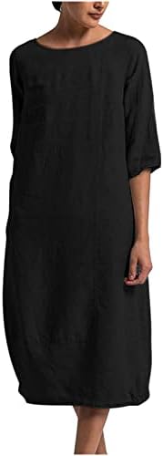 Mulheres vestidos midi moda algodão linho de algodão curta curta mid-bef kaftan camisa vestido de