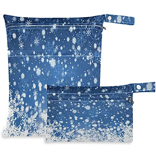 VISESUNNY XMAS Inverno Snowflakes Elemento 2pcs bolsa molhada com bolsos com zíper para fraldas