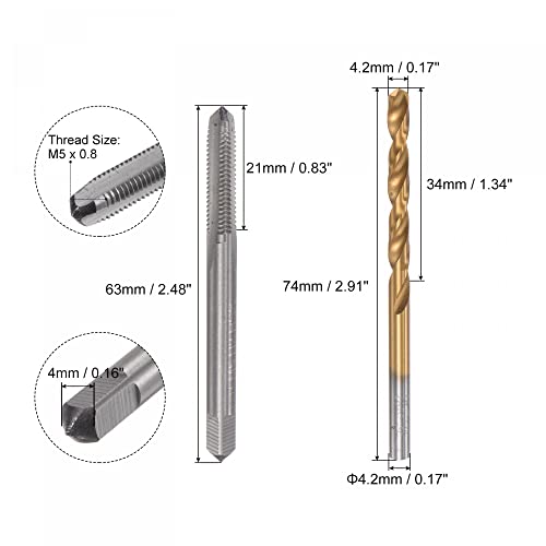 UXCELL M5 x 0,8 rosca de flauta reta Torneira e conjunto de brocas de torção de 4,2 mm, métrica de titânio 6542